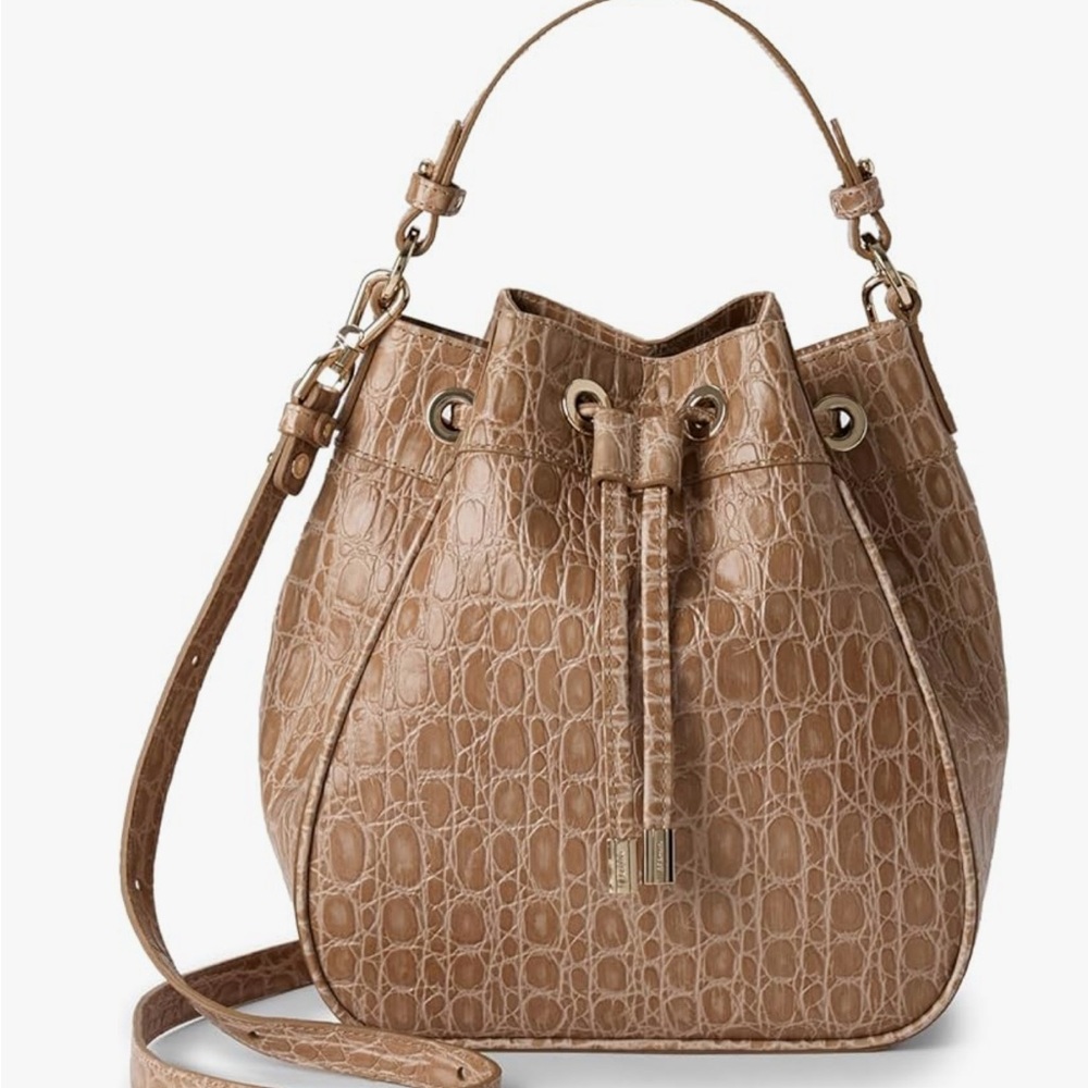 Brahmin Melinda Timeless Taupe Bayem Bucket Crossbody
